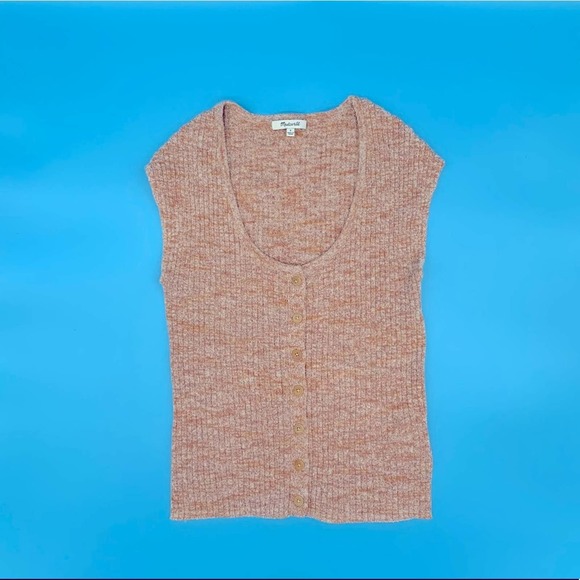 Madewell Marled Ribbed Shaw Button-Front Sweater Tee-S - Picture 2 of 8